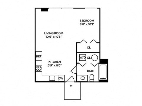 Floor plan for studio, 1 bath, 480 sqft